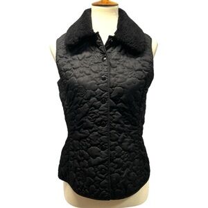 Lilly Pulitzer Black Quilted Snap Front Plush Sherpa Collar Puffy Vest Medium